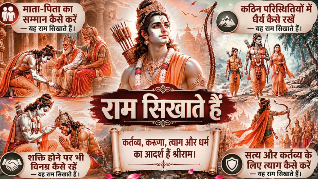 Current image: श्रीराम गीता के प्रथम श्लोक का रहस्य - भगवान श्रीराम के जीवन से सीख देने वाला प्रेरणादायक थंबनेल, जिसमें आदर्श आचरण और धर्ममय जीवन का संदेश दिखाया गया है।