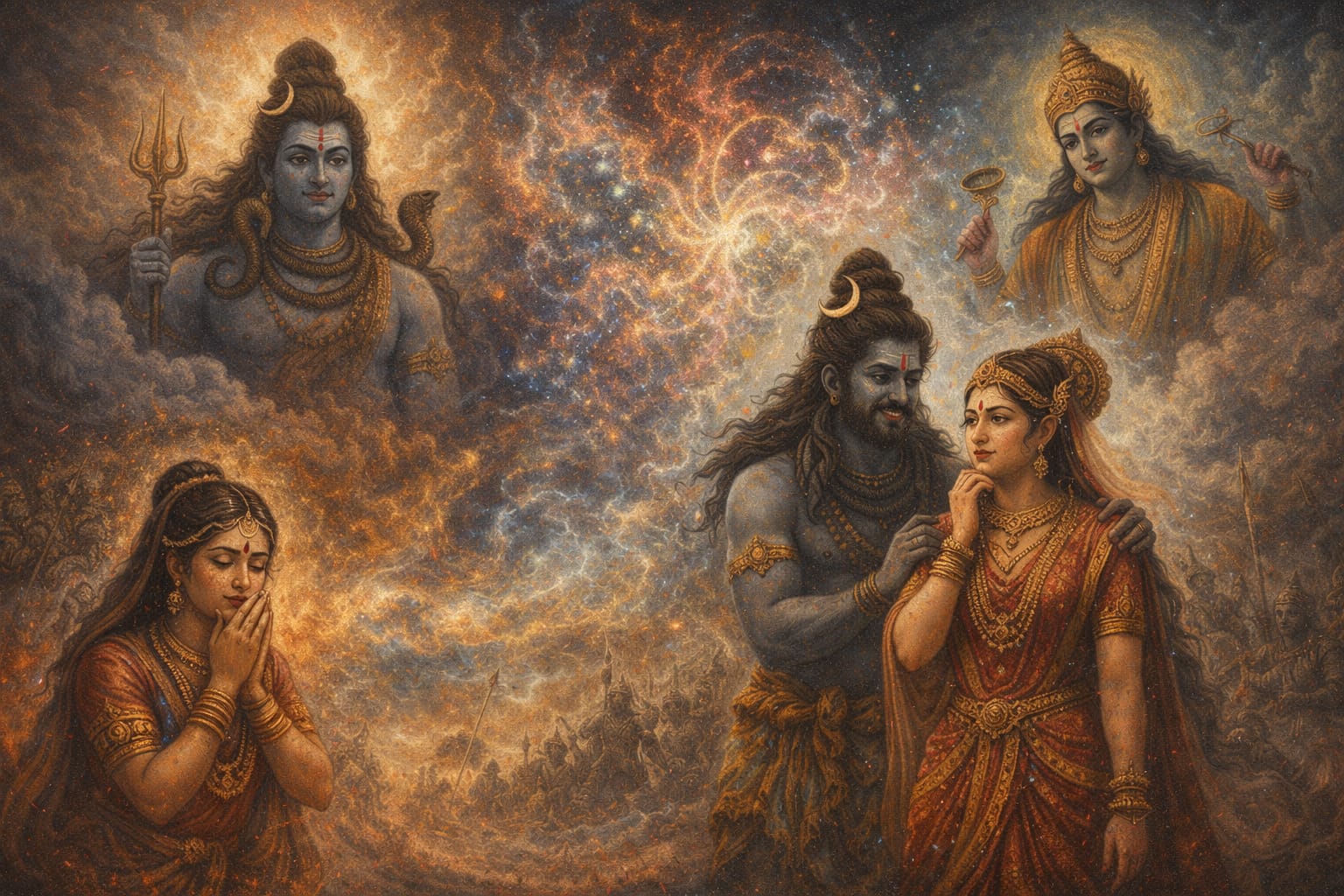 Shiv Parvati Katha Jalandhar Asur Story Maya Leela Shiv Purana Art Hindu Mythology Image Divine Test of Parvati Indian Mythological Painting Spiritual Art India Shaivism Shakti and Shiva Vrinda Jalandhar Story Hindu Gods Digital Art